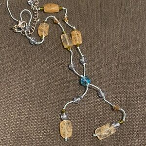 Elegant Beaded Necklace with Blue and Gold Accents